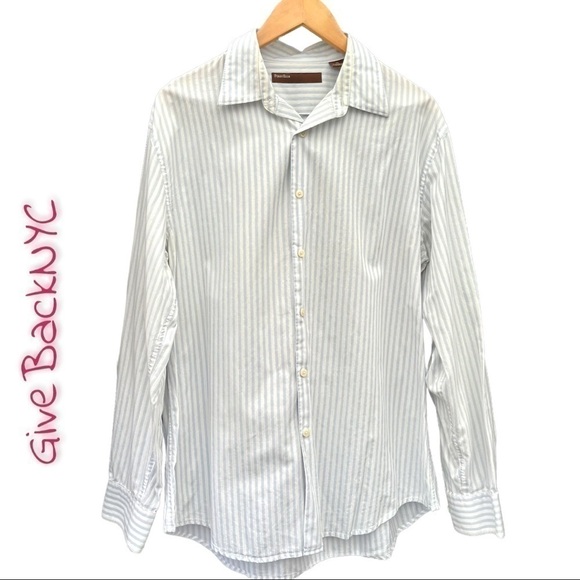 𝅺PERRY Ellis Button down Dress Shirt Striped Size XL - Picture 1 of 4